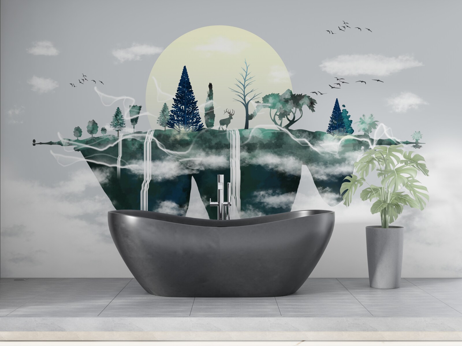 Fototapeta odraz vo vode ukazuje bujnú zeleň lesa