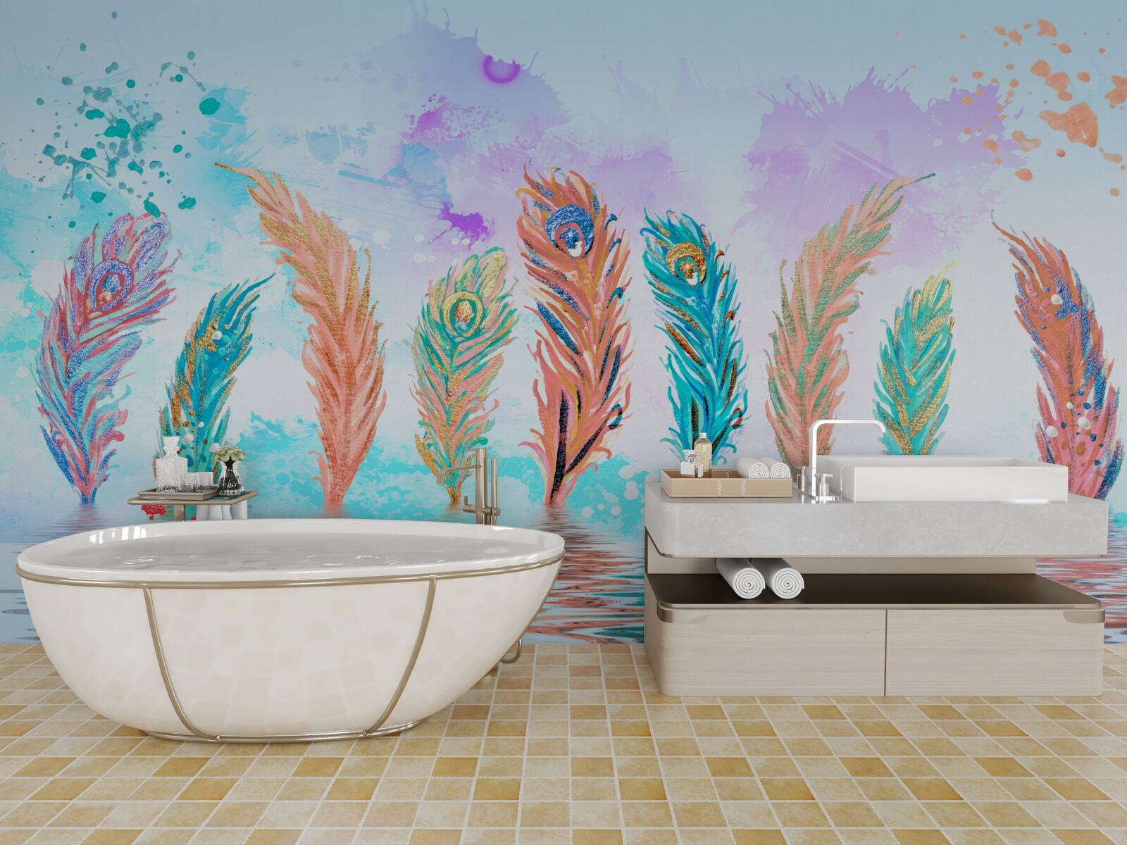 Fototapeta vyčnievajúce perie prepichujú vodu