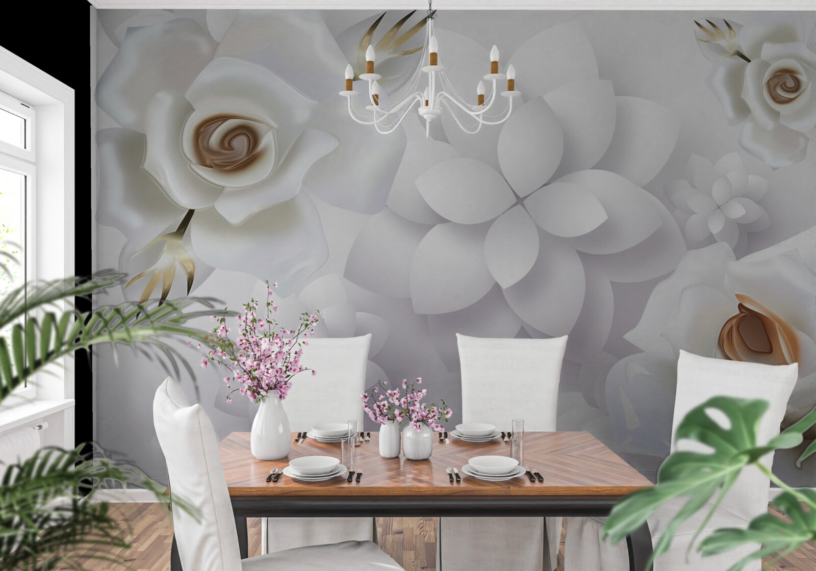 Fototapeta kompozícia s bielymi kvetmi