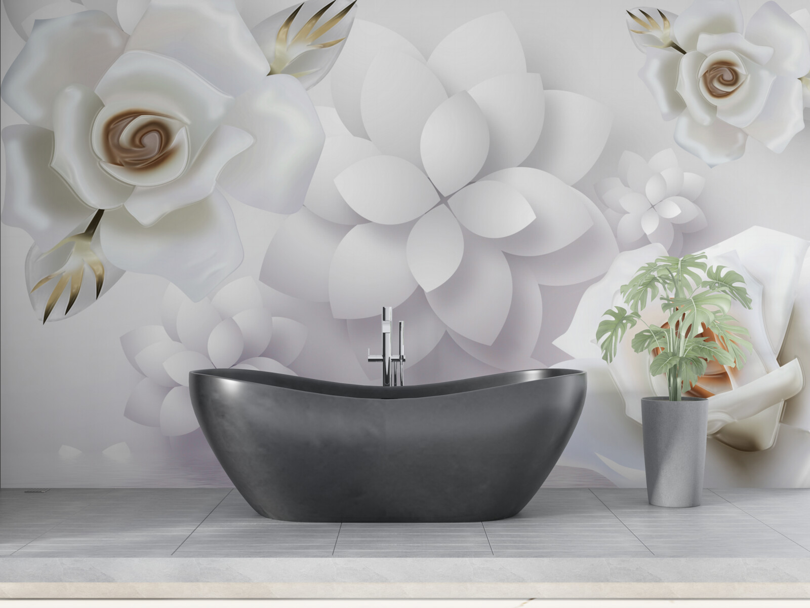 Fototapeta kompozícia s bielymi kvetmi