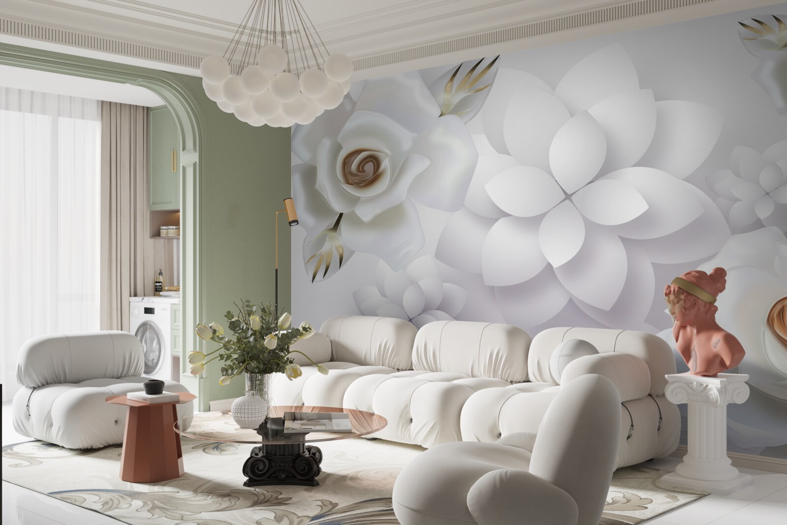 Fototapeta kompozícia s bielymi kvetmi