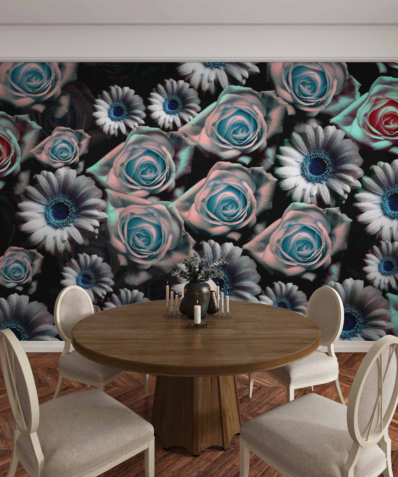 Fototapeta gerbery a ruže na čiernom pozadí