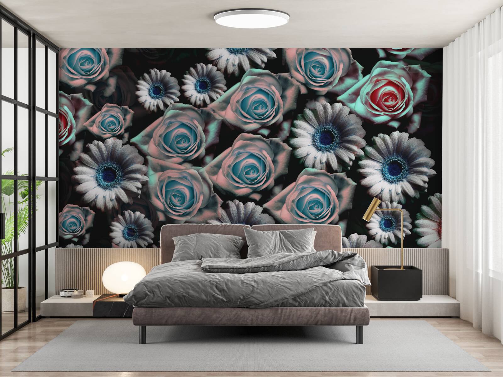 Fototapeta gerbery a ruže na čiernom pozadí