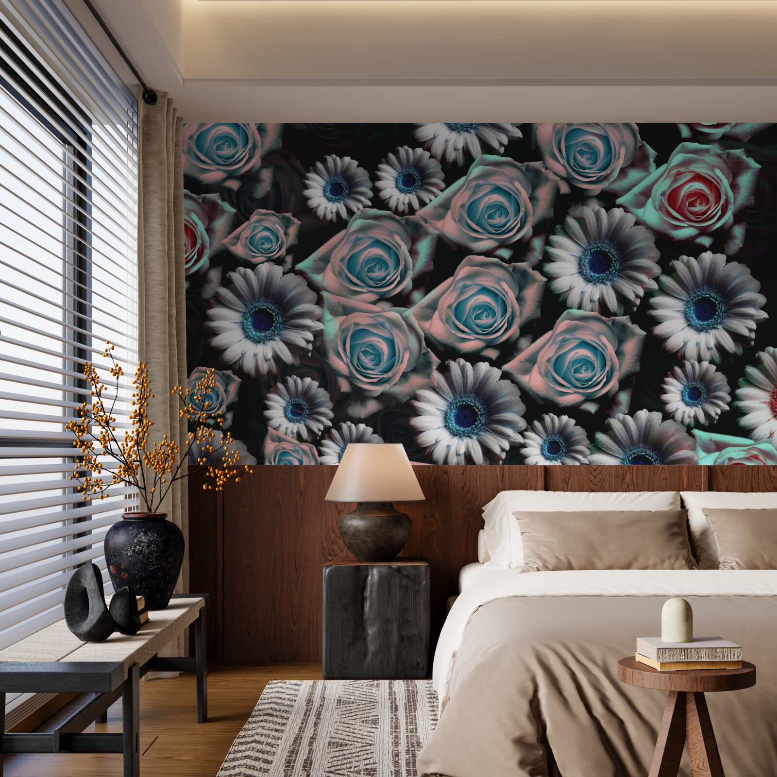 Fototapeta gerbery a ruže na čiernom pozadí