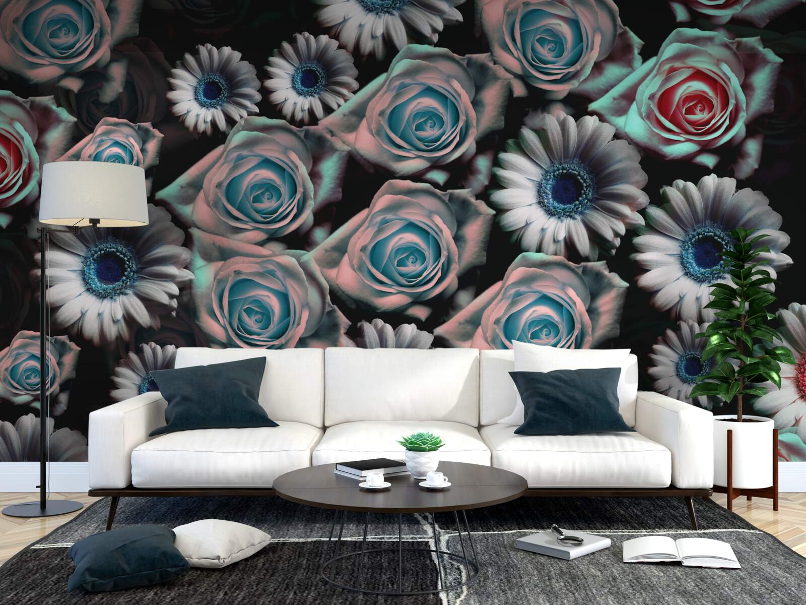 Fototapeta gerbery a ruže na čiernom pozadí