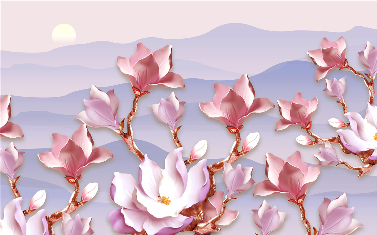 Fototapeta púčiky magnólie ružové na pozadí úsvitu zaniknutého dňa