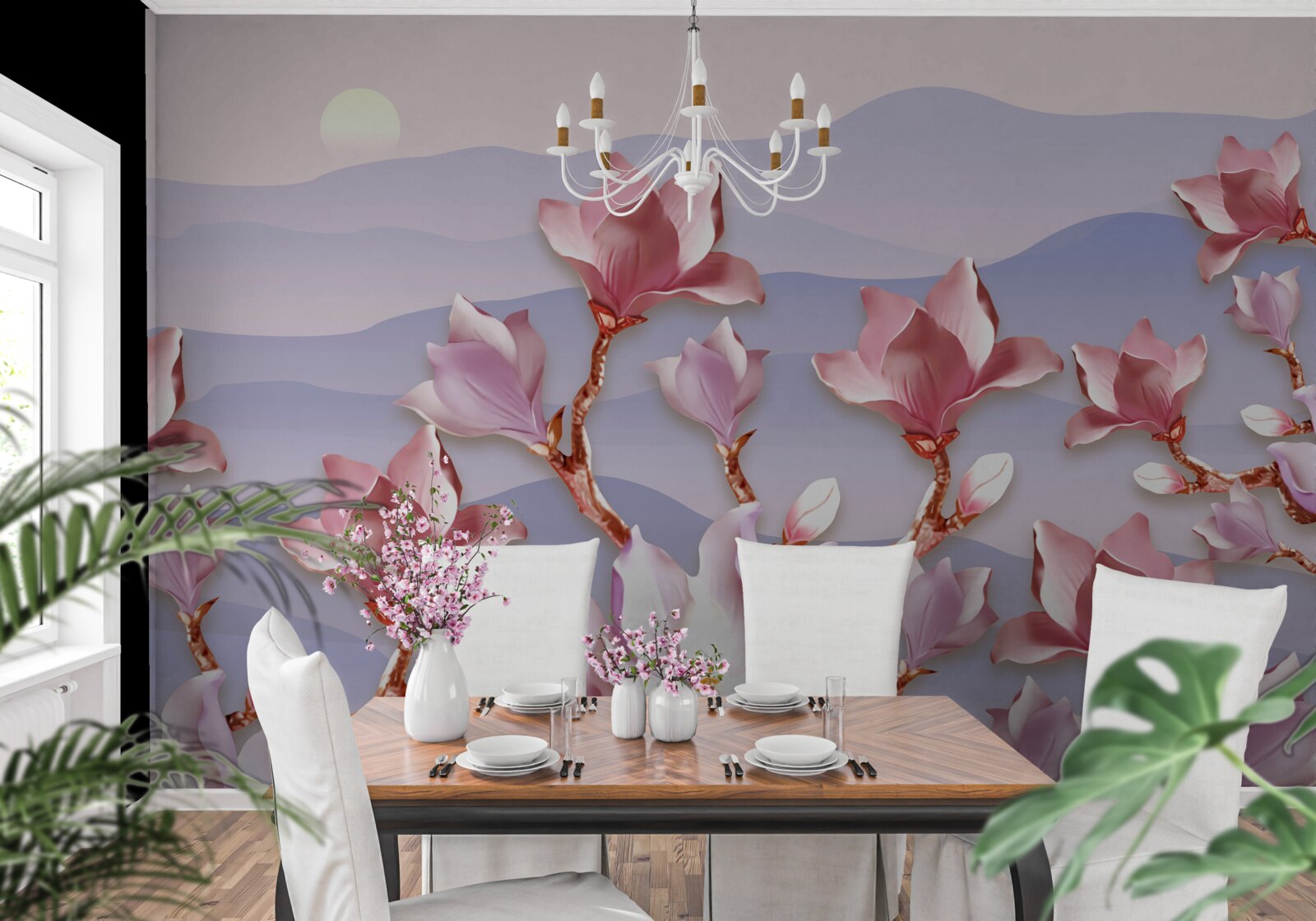 Fototapeta púčiky magnólie ružové na pozadí úsvitu zaniknutého dňa