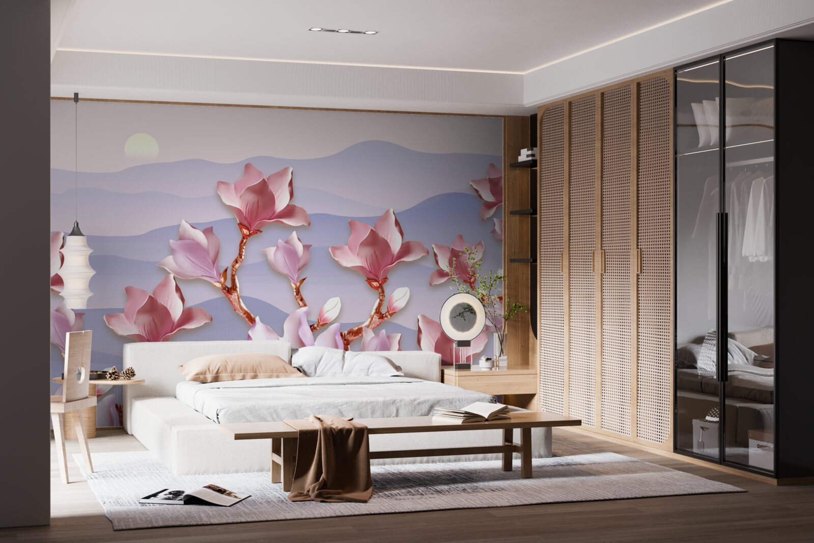 Fototapeta púčiky magnólie ružové na pozadí úsvitu zaniknutého dňa