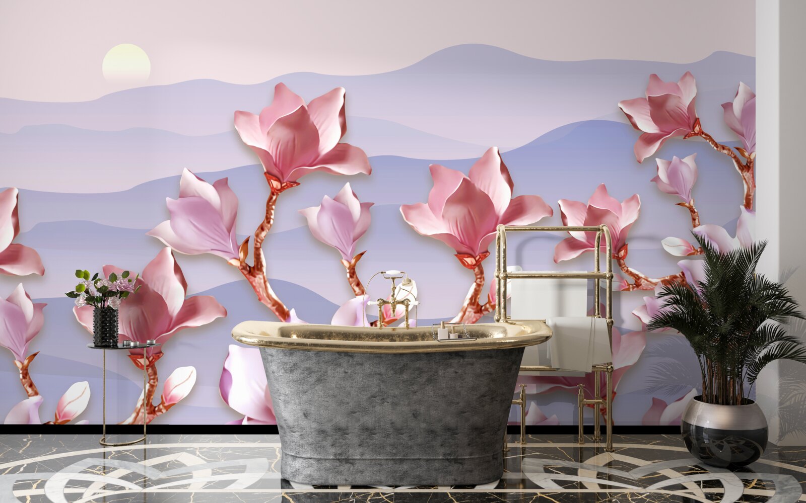 Fototapeta púčiky magnólie ružové na pozadí úsvitu zaniknutého dňa