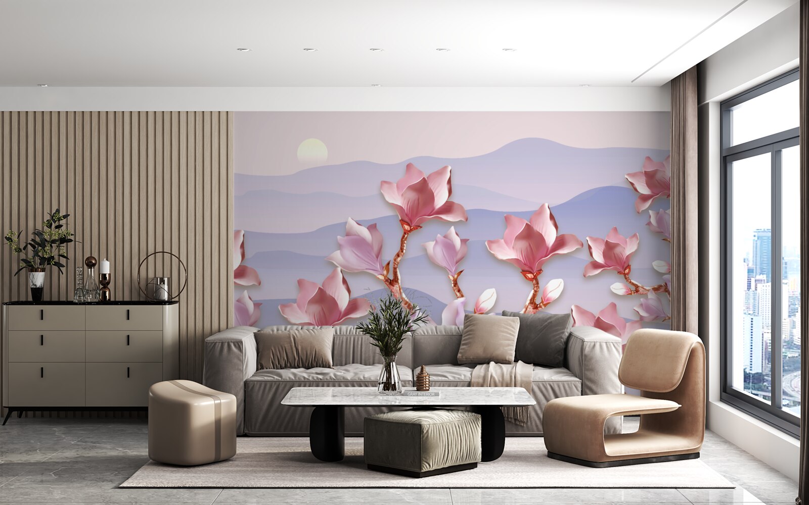 Fototapeta púčiky magnólie ružové na pozadí úsvitu zaniknutého dňa