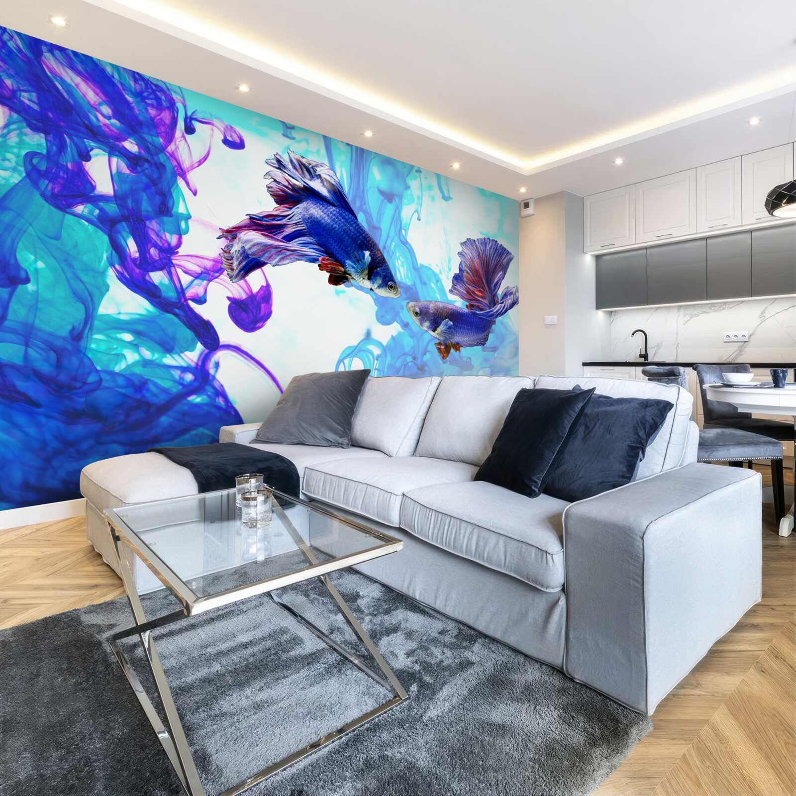 Fototapeta vodní obyvatelia s chvostmi hrajú vo vlhkých živloch