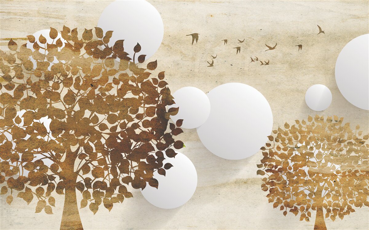 Fototapeta biele kruhy a stromy v jesennom západe slnka