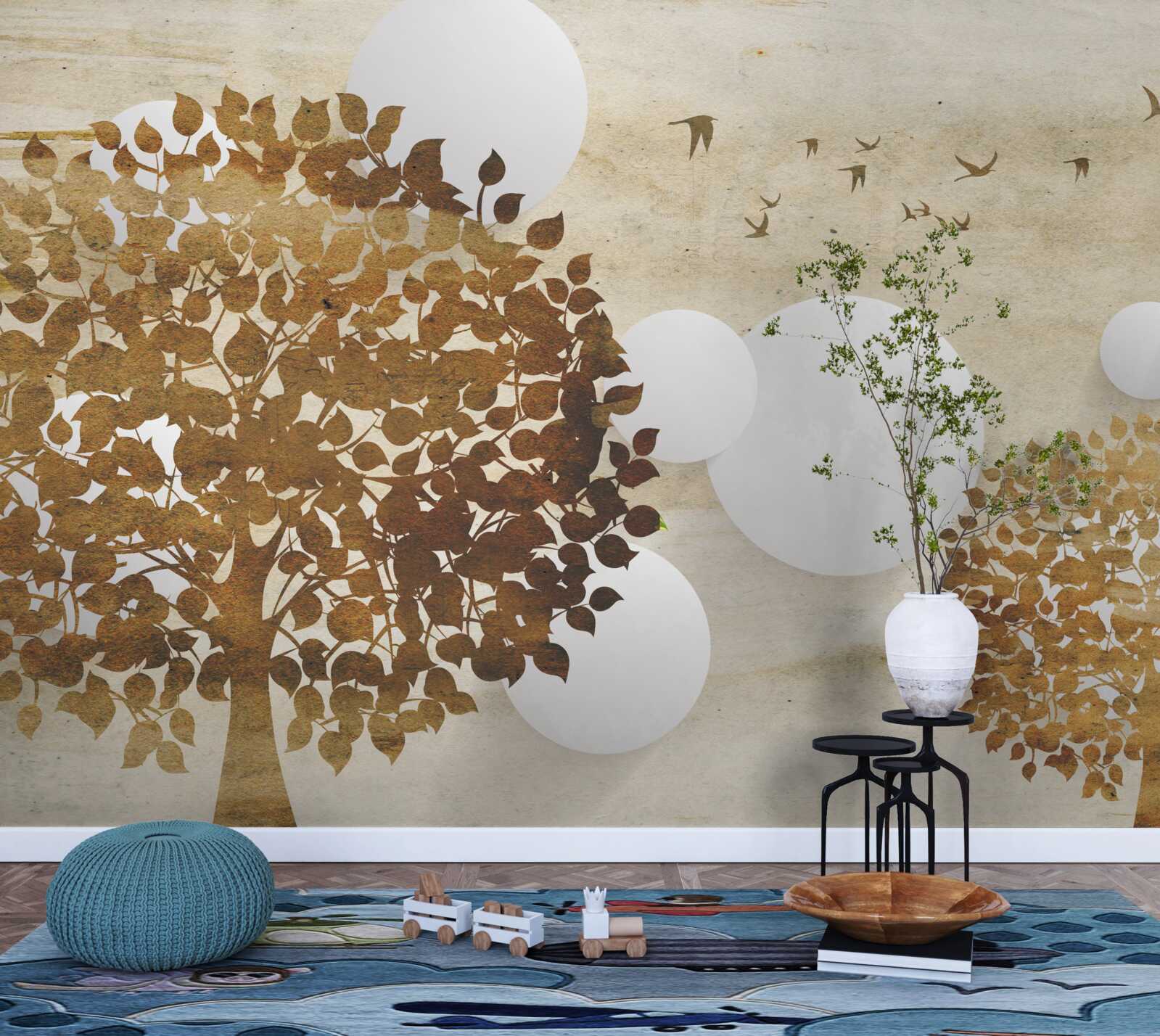 Fototapeta biele kruhy a stromy v jesennom západe slnka