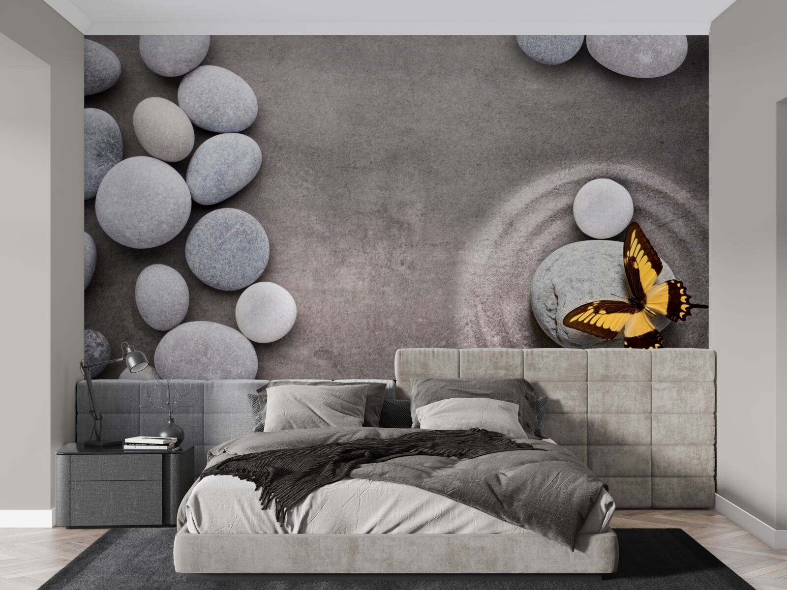 Fototapeta motýľ sedí na kameni pri jazierku