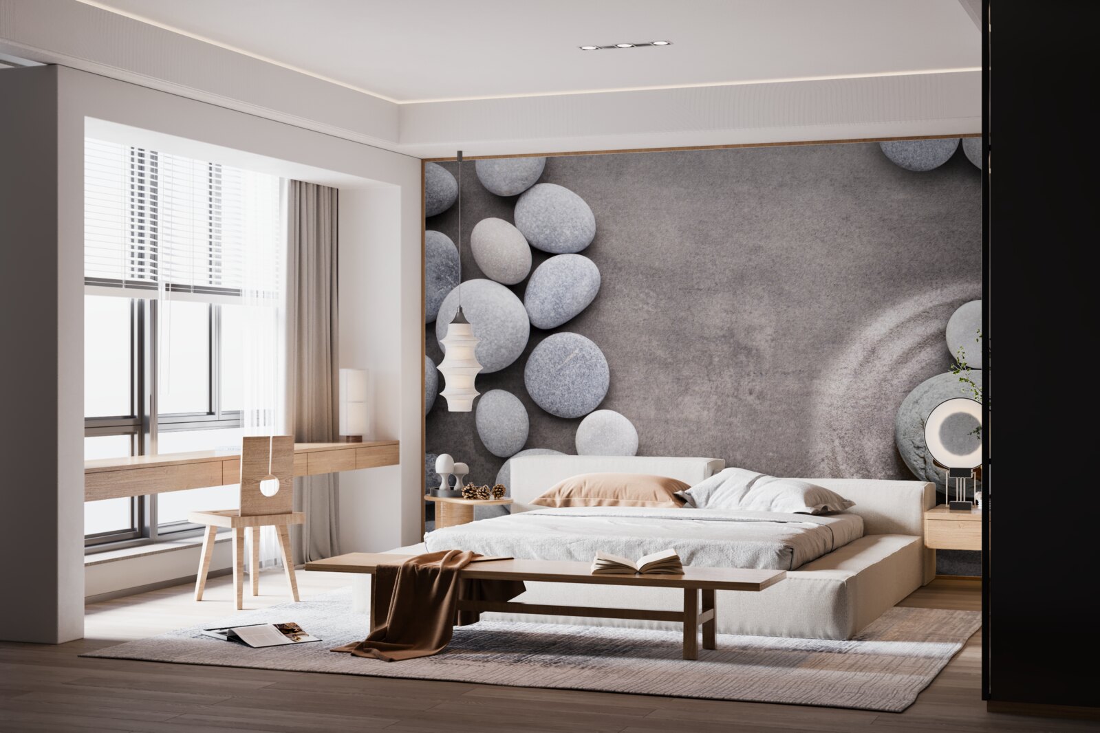 Fototapeta motýľ sedí na kameni pri jazierku