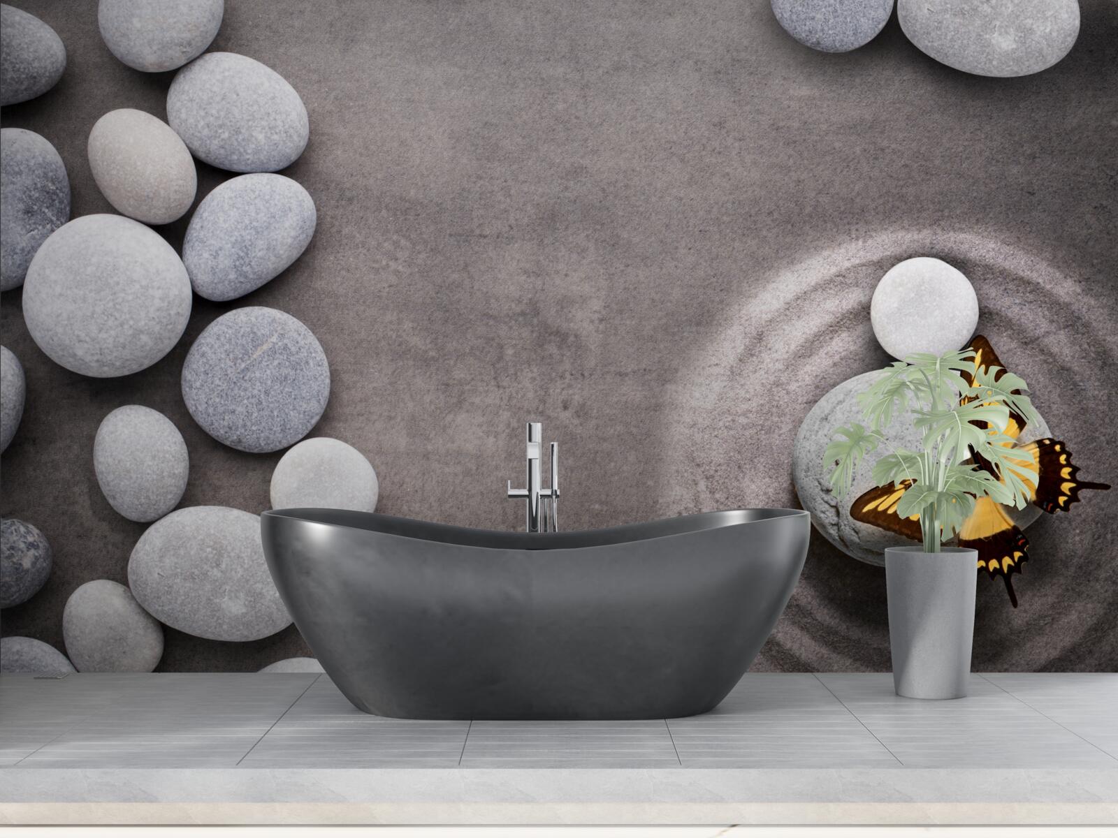 Fototapeta motýľ sedí na kameni pri jazierku