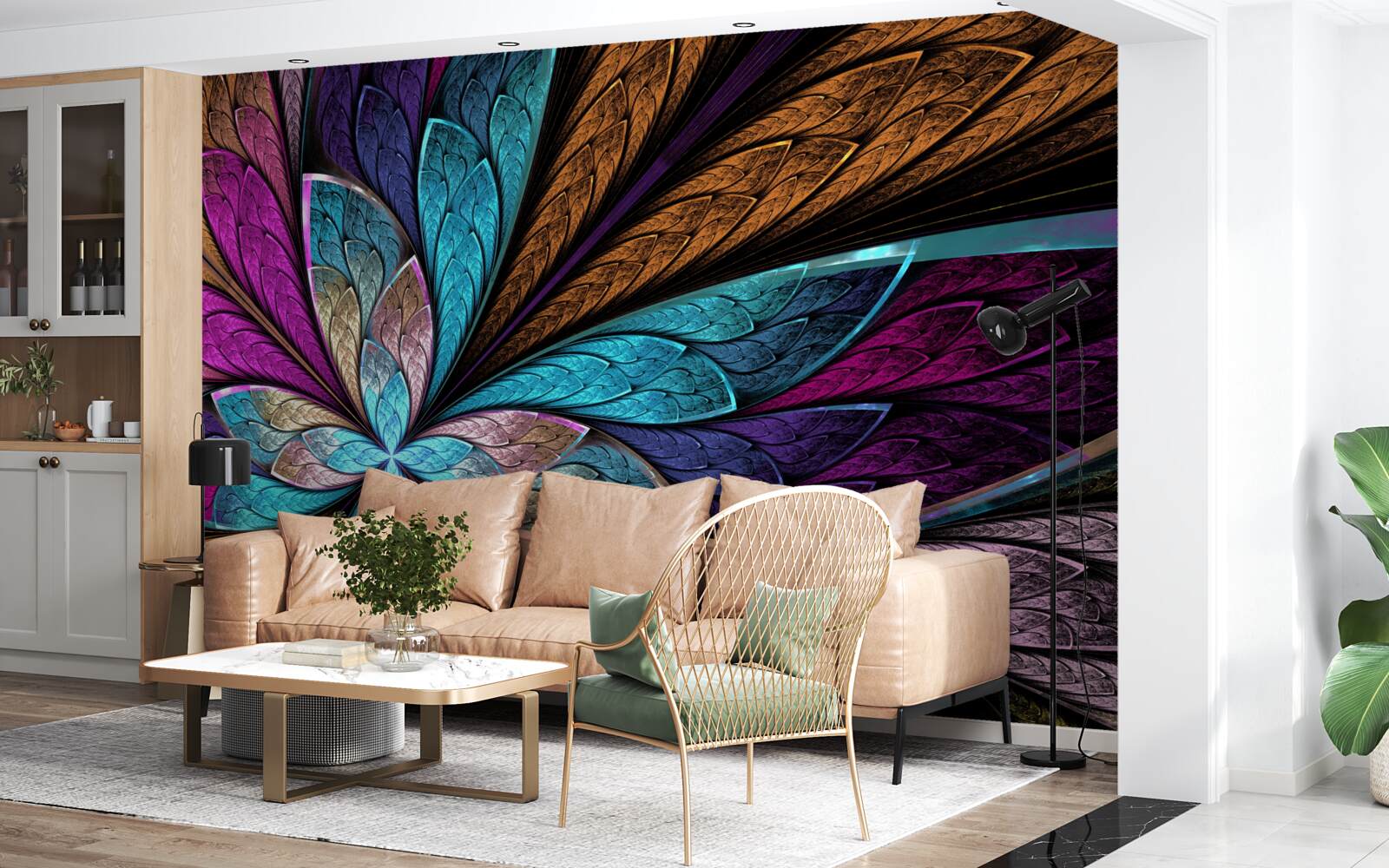 Fototapeta mozaika z lupeňov kvetov vytvárajúca efekt vitráže