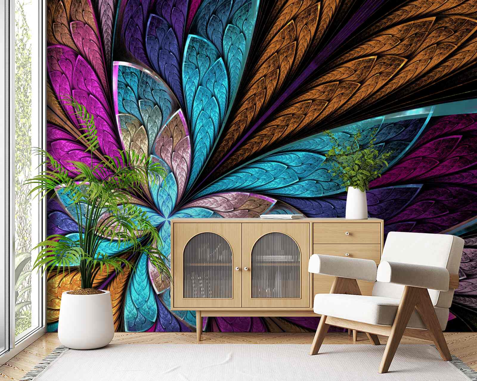 Fototapeta mozaika z lupeňov kvetov vytvárajúca efekt vitráže