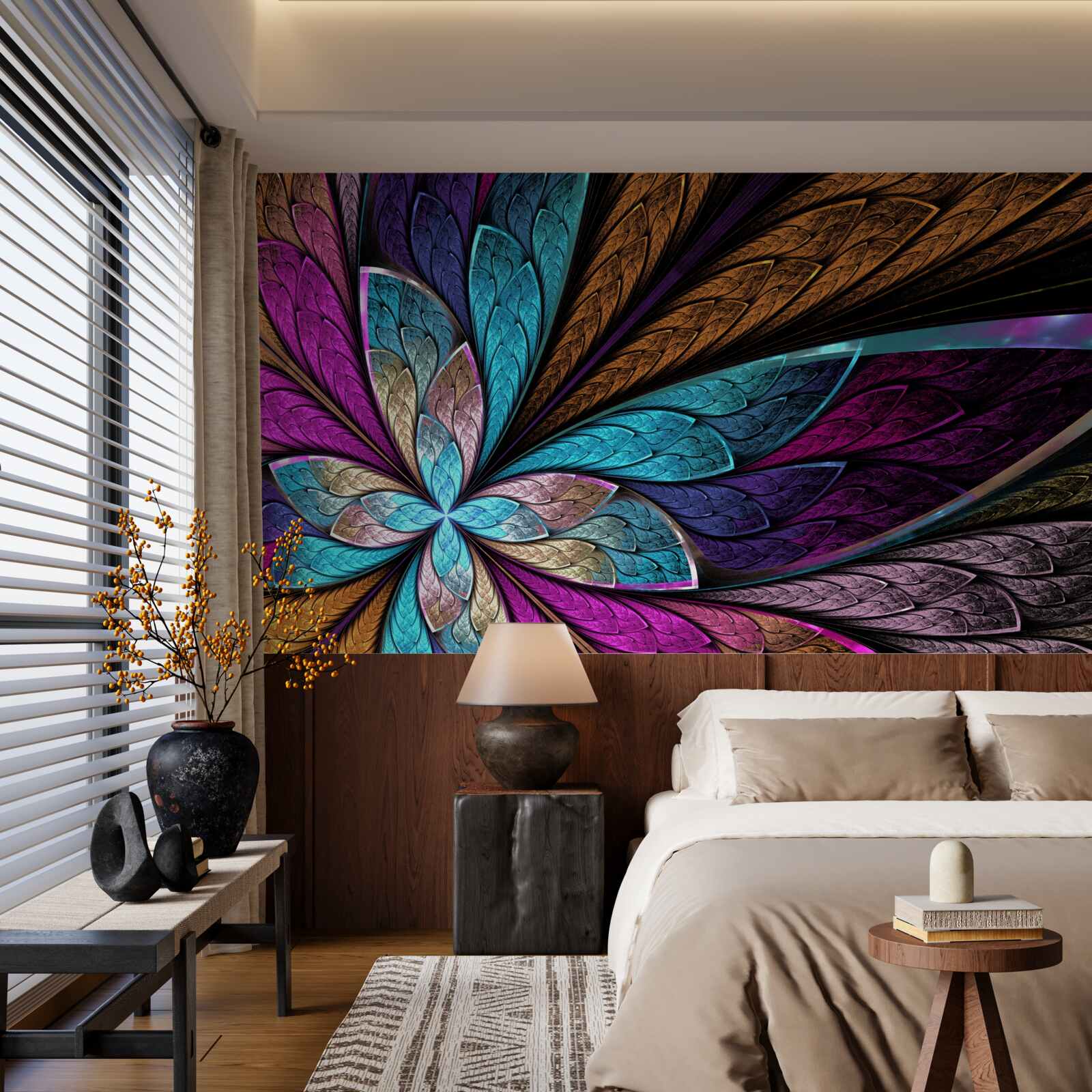 Fototapeta mozaika z lupeňov kvetov vytvárajúca efekt vitráže