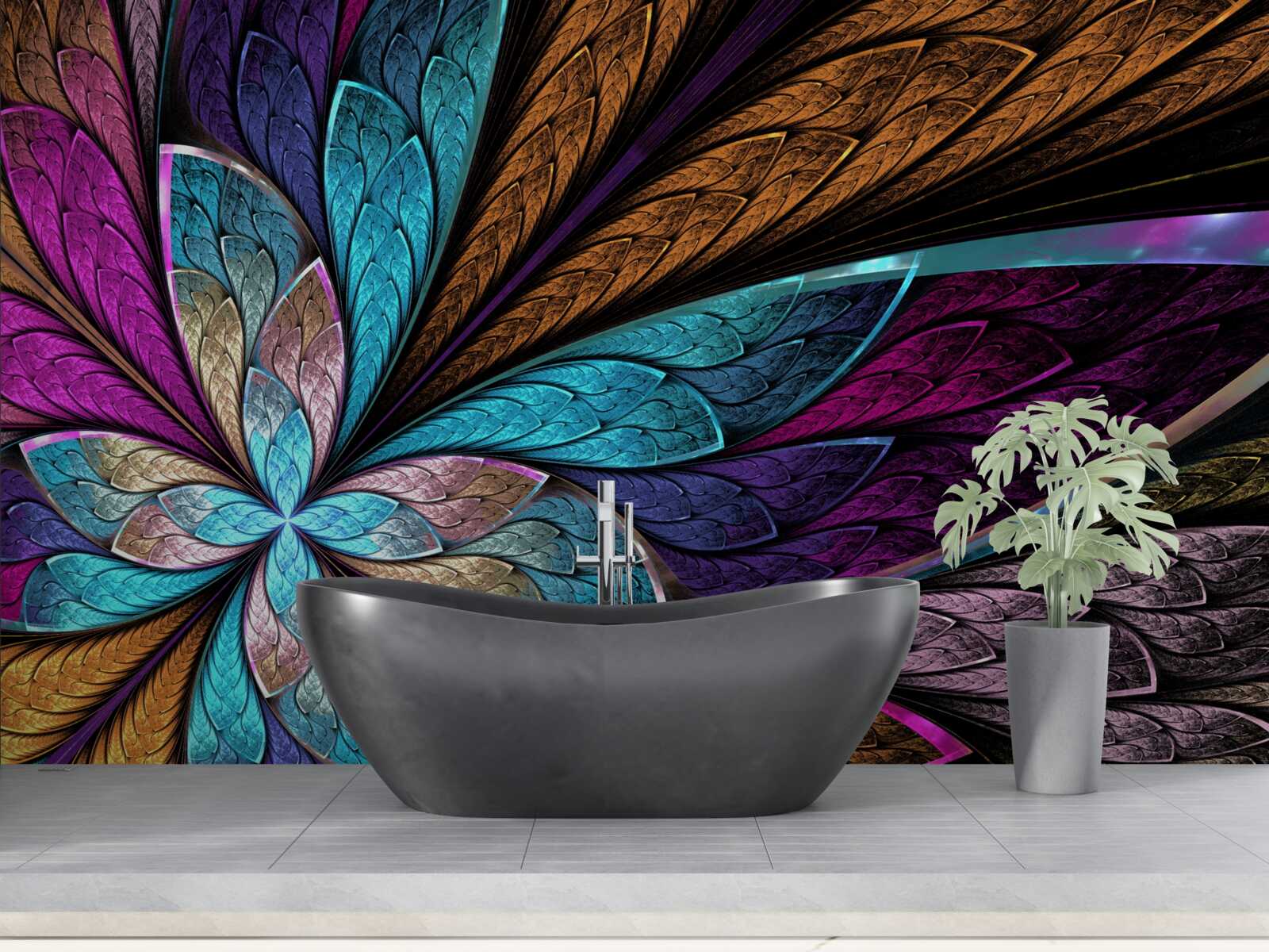 Fototapeta mozaika z lupeňov kvetov vytvárajúca efekt vitráže