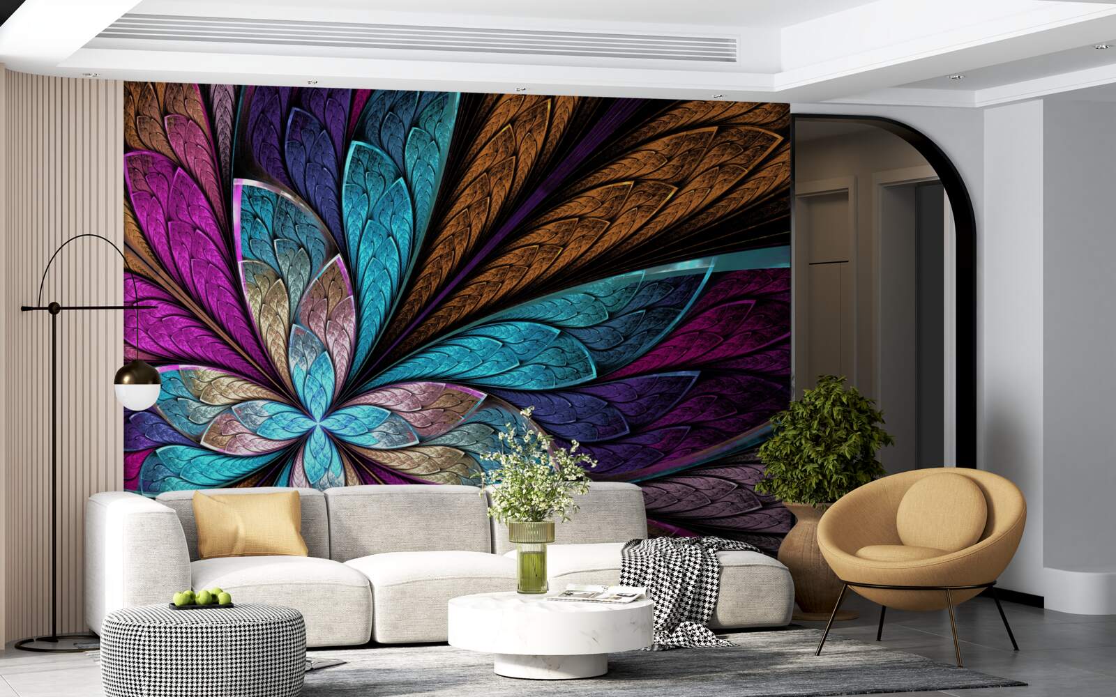 Fototapeta mozaika z lupeňov kvetov vytvárajúca efekt vitráže