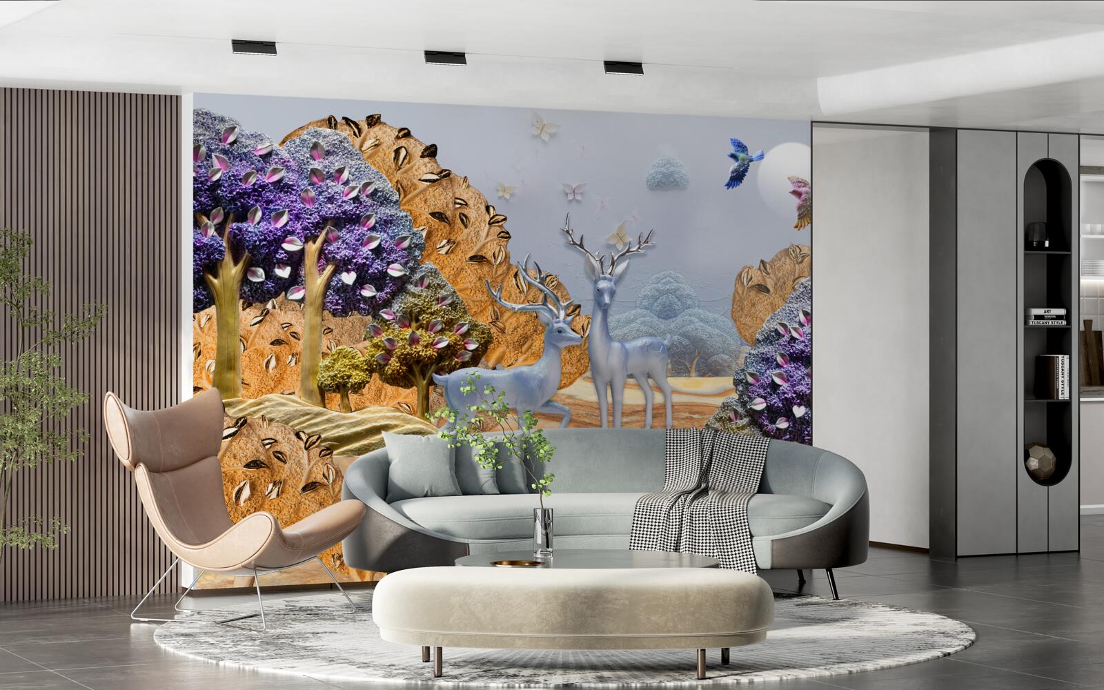 Fototapeta večerný les na jeseň a dva jelene