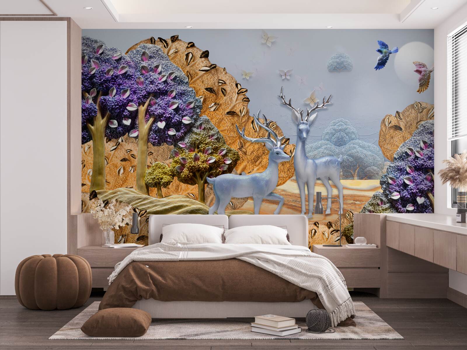 Fototapeta večerný les na jeseň a dva jelene