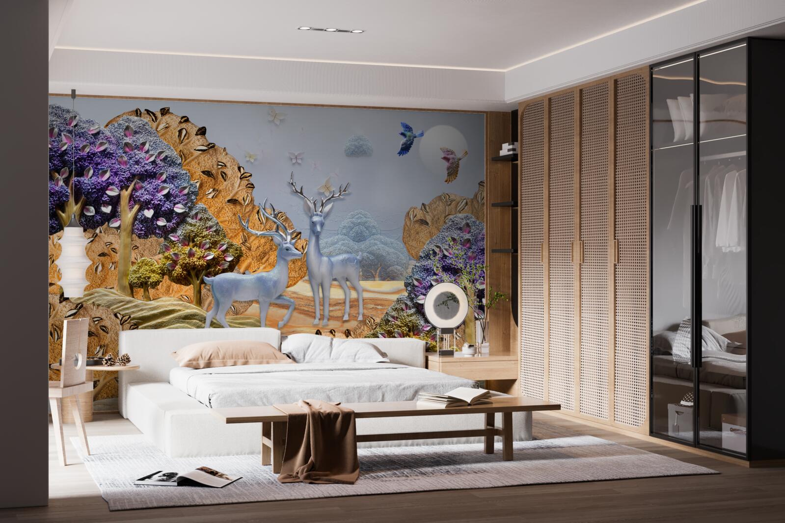 Fototapeta večerný les na jeseň a dva jelene