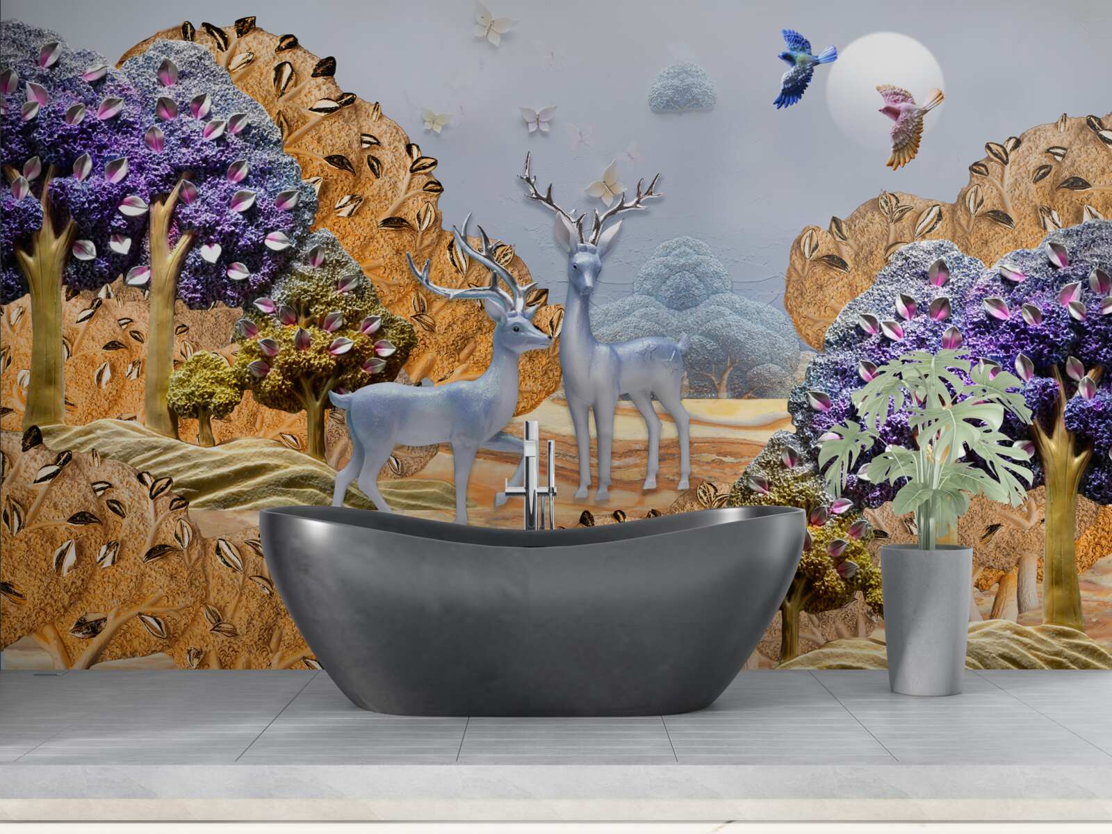 Fototapeta večerný les na jeseň a dva jelene