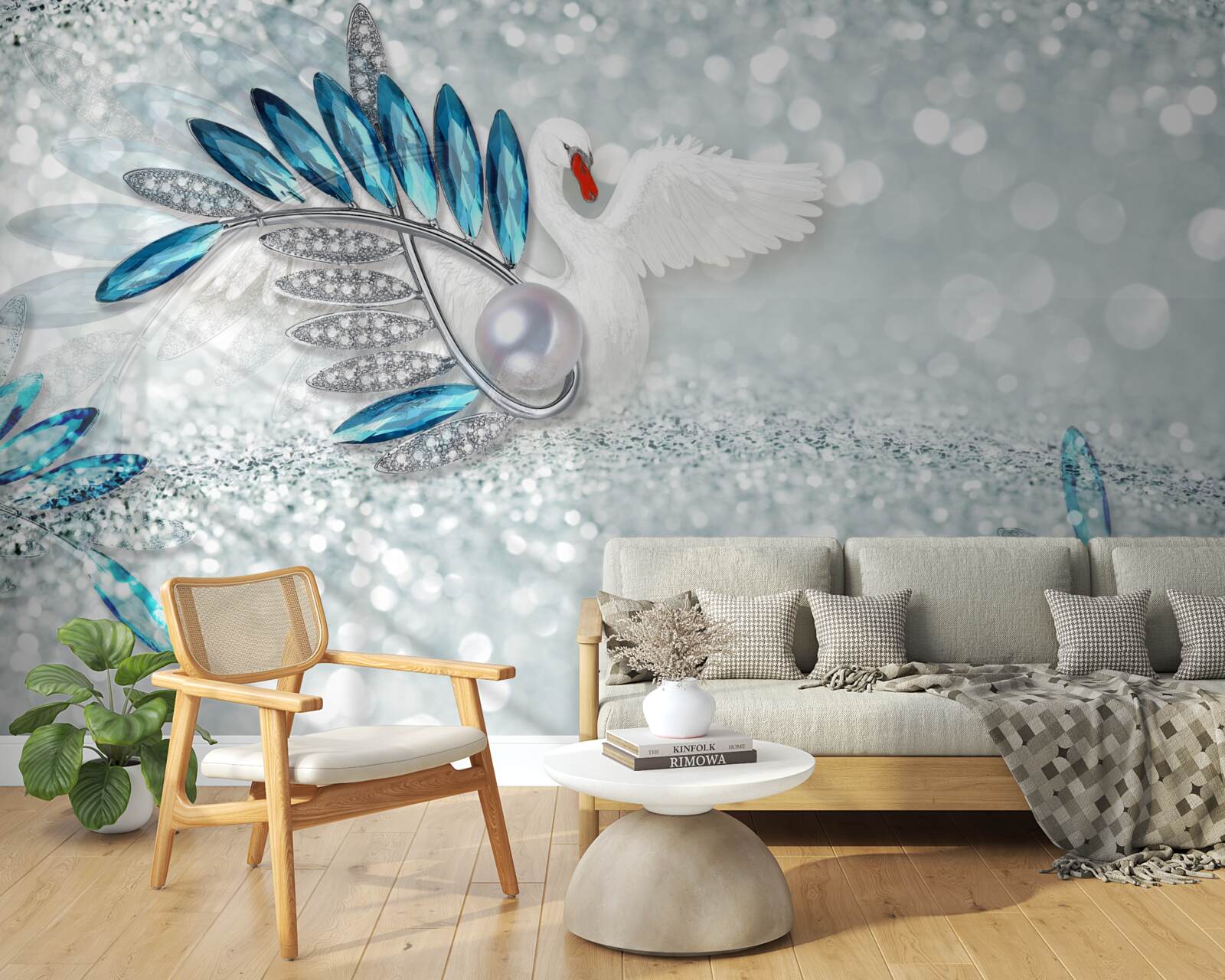 Fototapeta šperky z bielej labute a perly