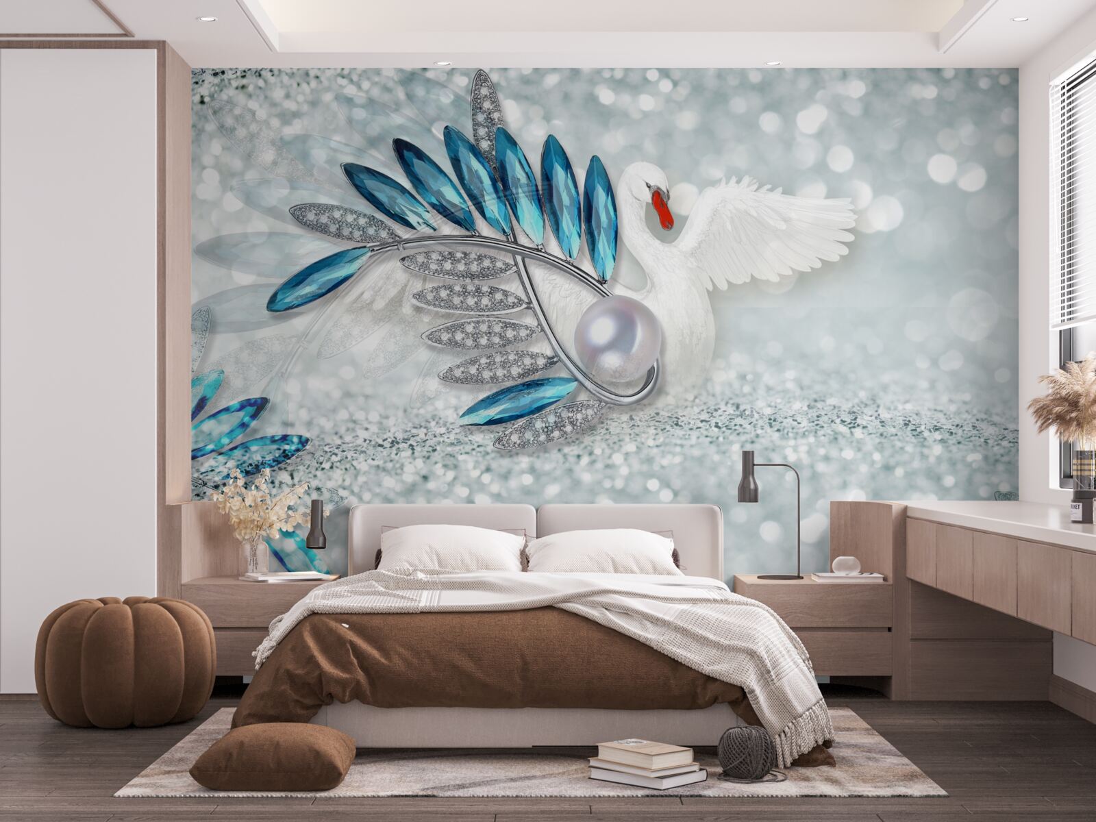 Fototapeta šperky z bielej labute a perly