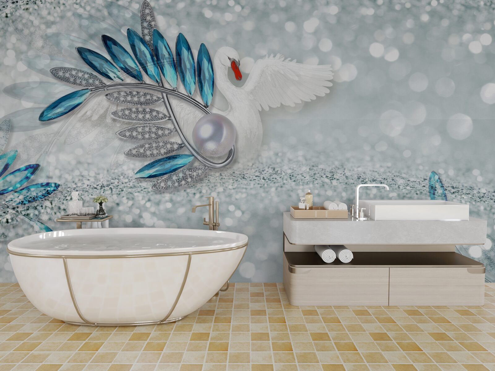 Fototapeta šperky z bielej labute a perly