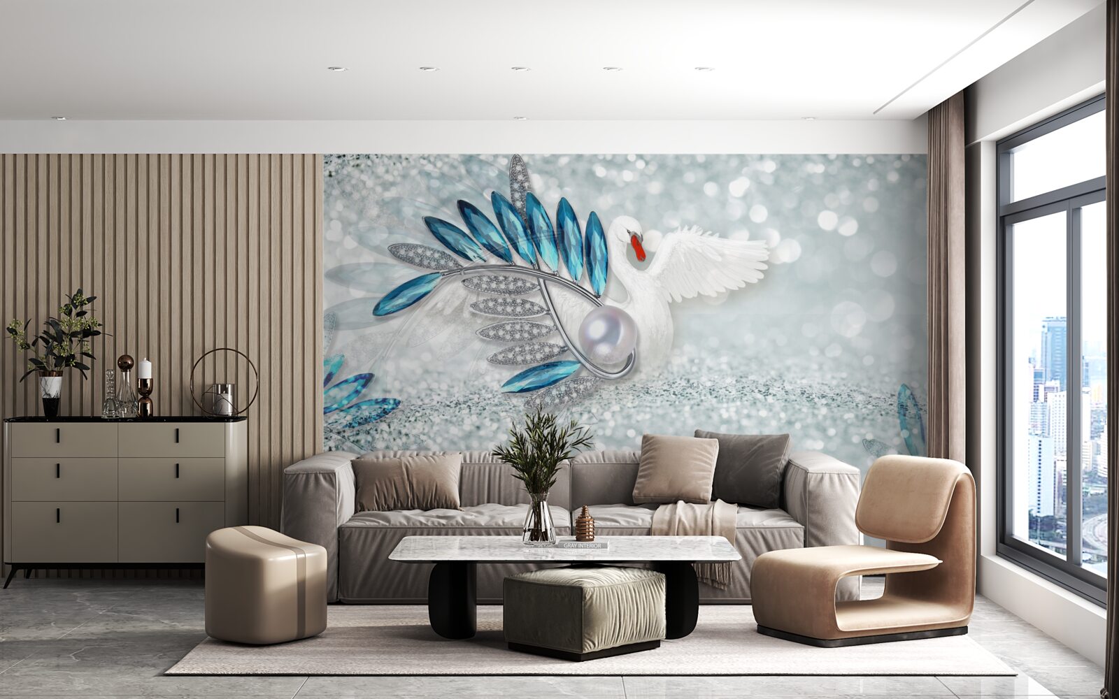 Fototapeta šperky z bielej labute a perly