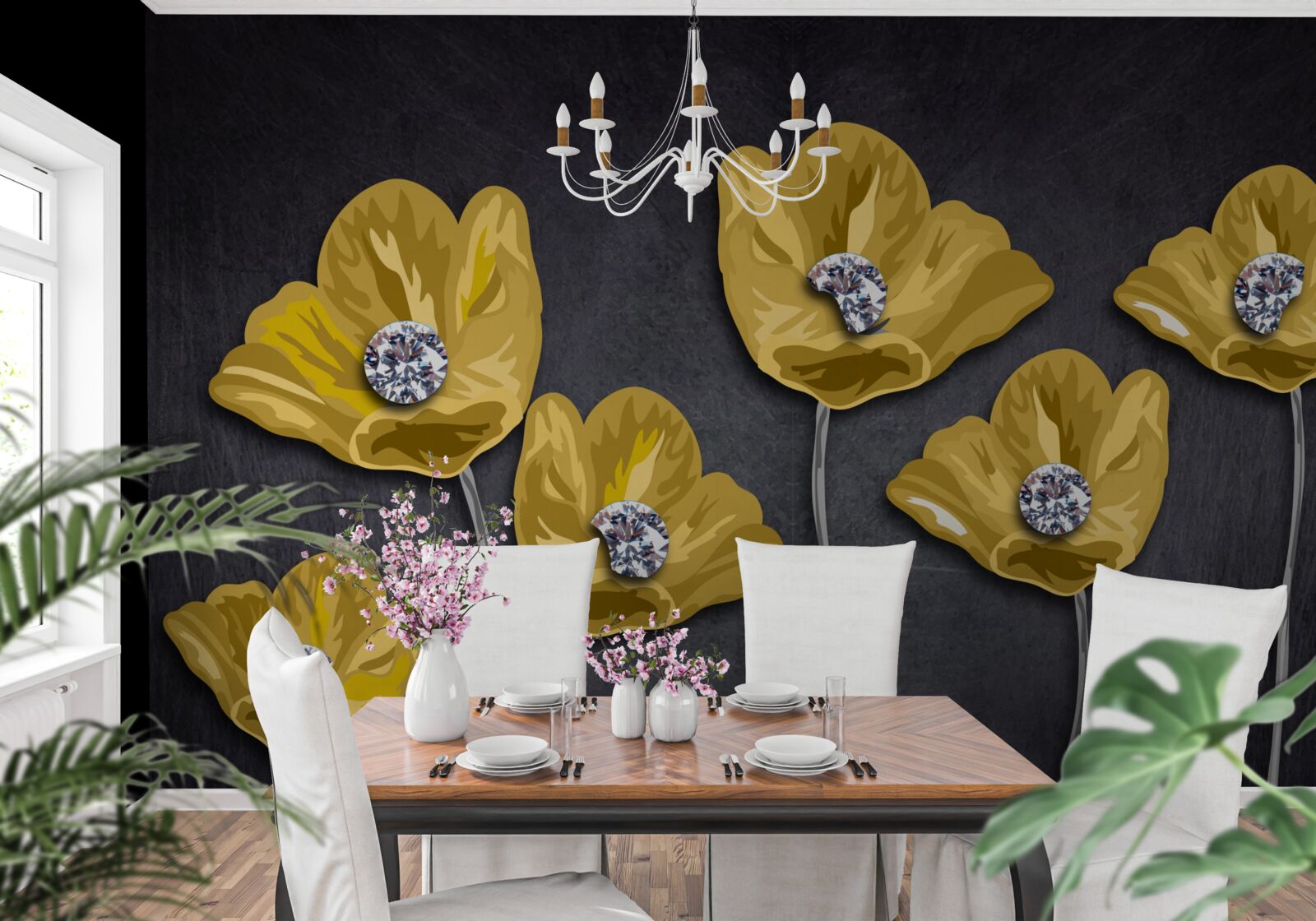 Fototapeta Žlté tulipány na sivom podklade