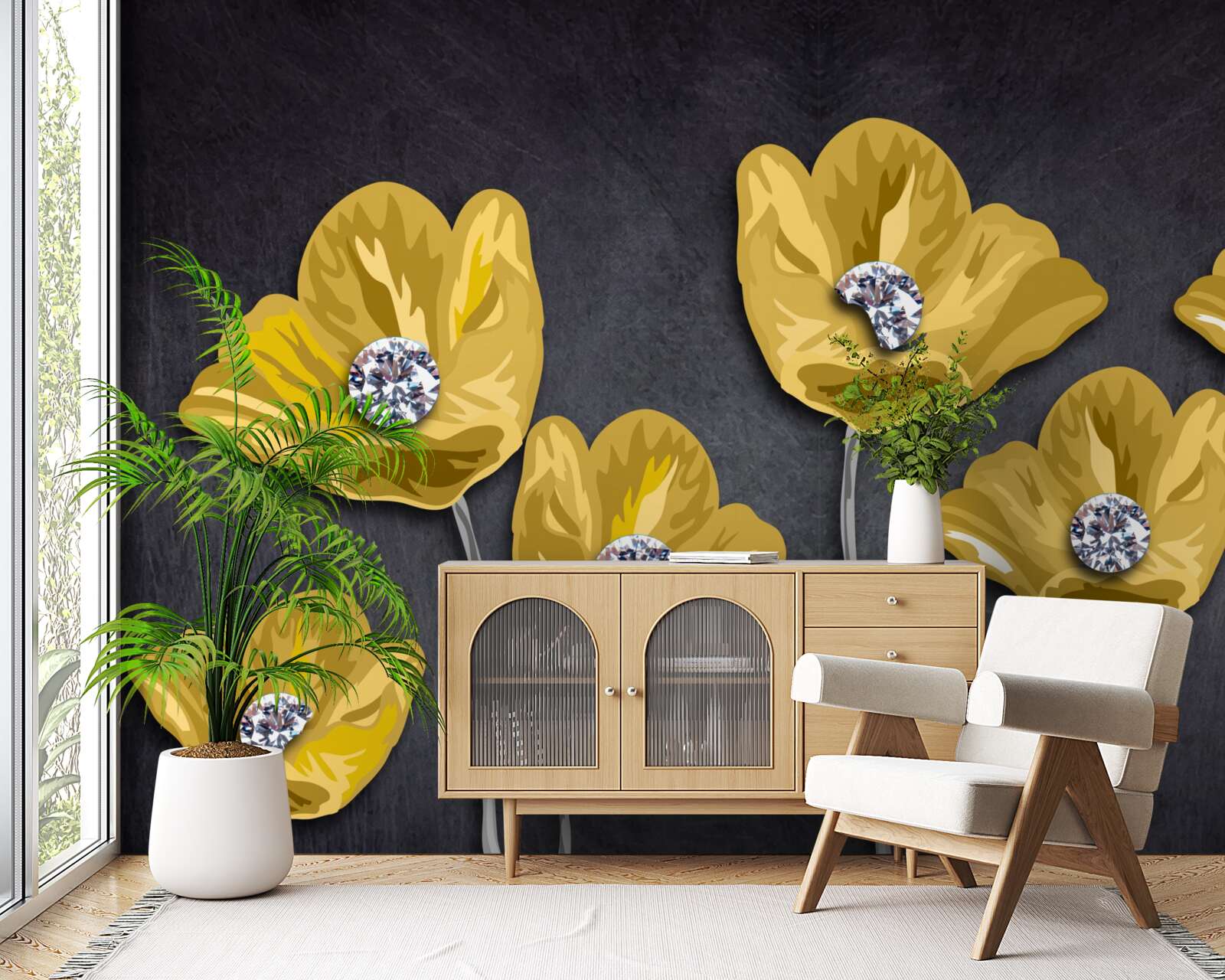 Fototapeta Žlté tulipány na sivom podklade