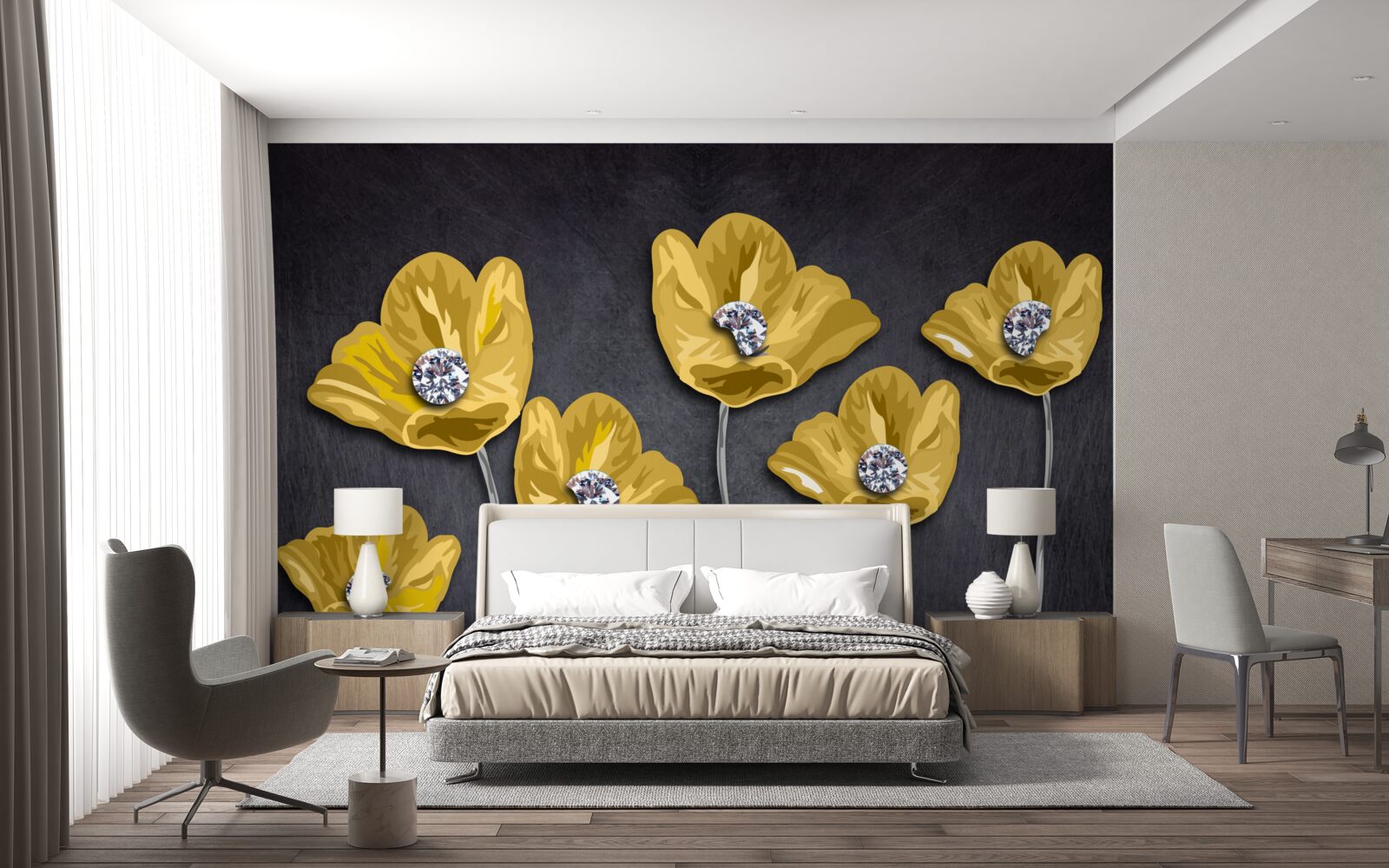 Fototapeta Žlté tulipány na sivom podklade