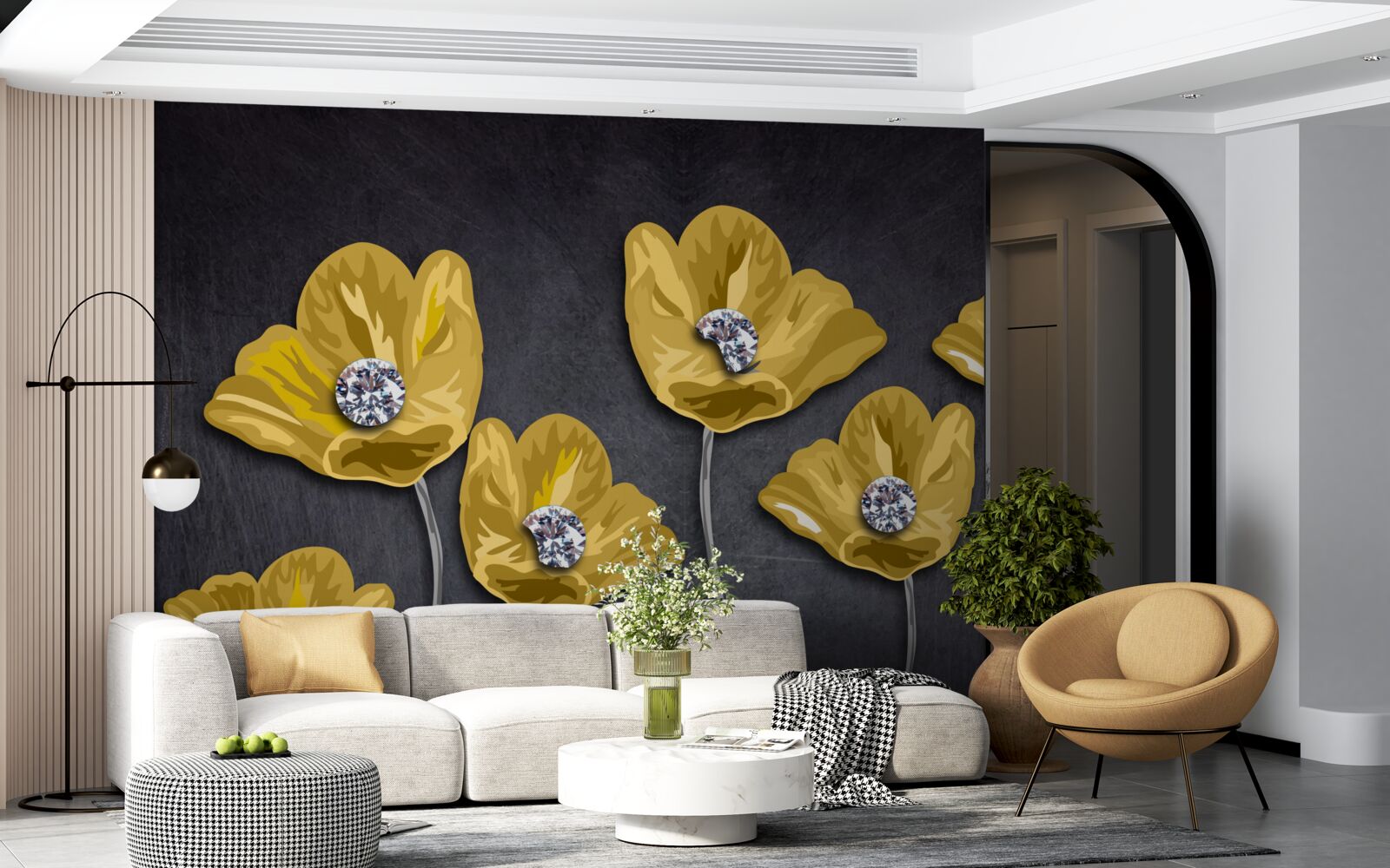 Fototapeta Žlté tulipány na sivom podklade