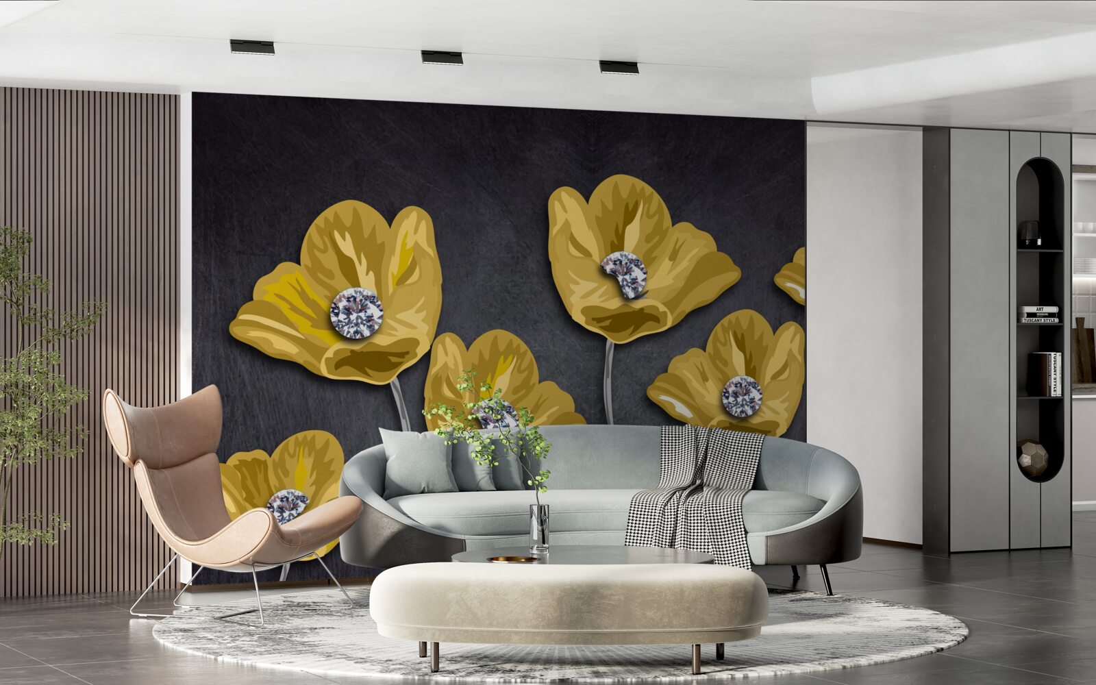 Fototapeta Žlté tulipány na sivom podklade