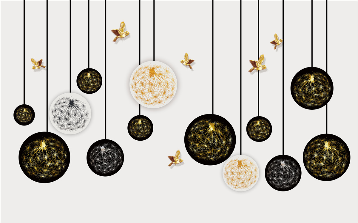 Fototapeta čierne závesné gule na svetlom pozadí