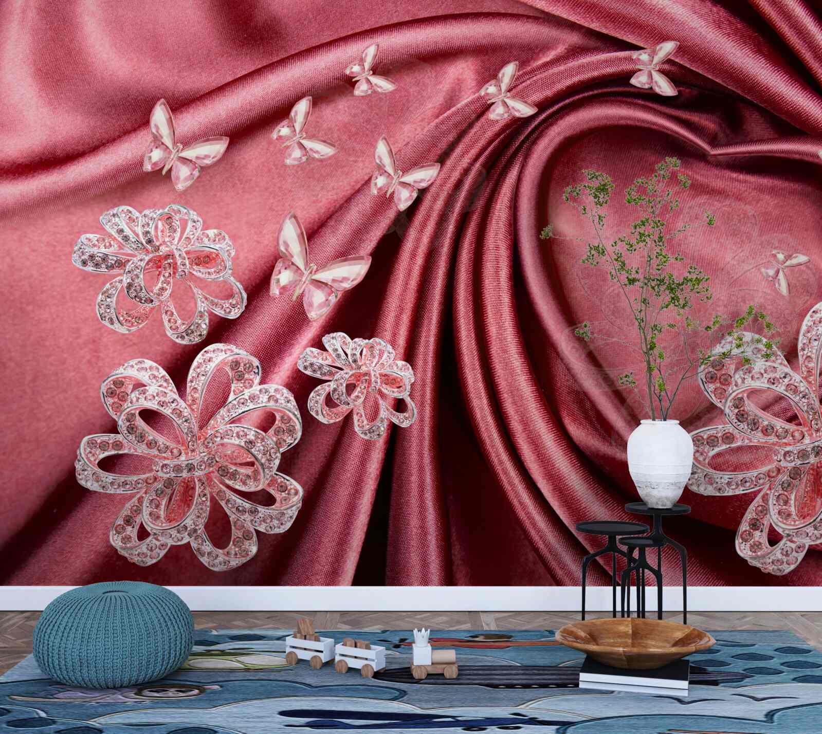 Fototapeta kvetinové ozdoby umiestnené na hodvábe