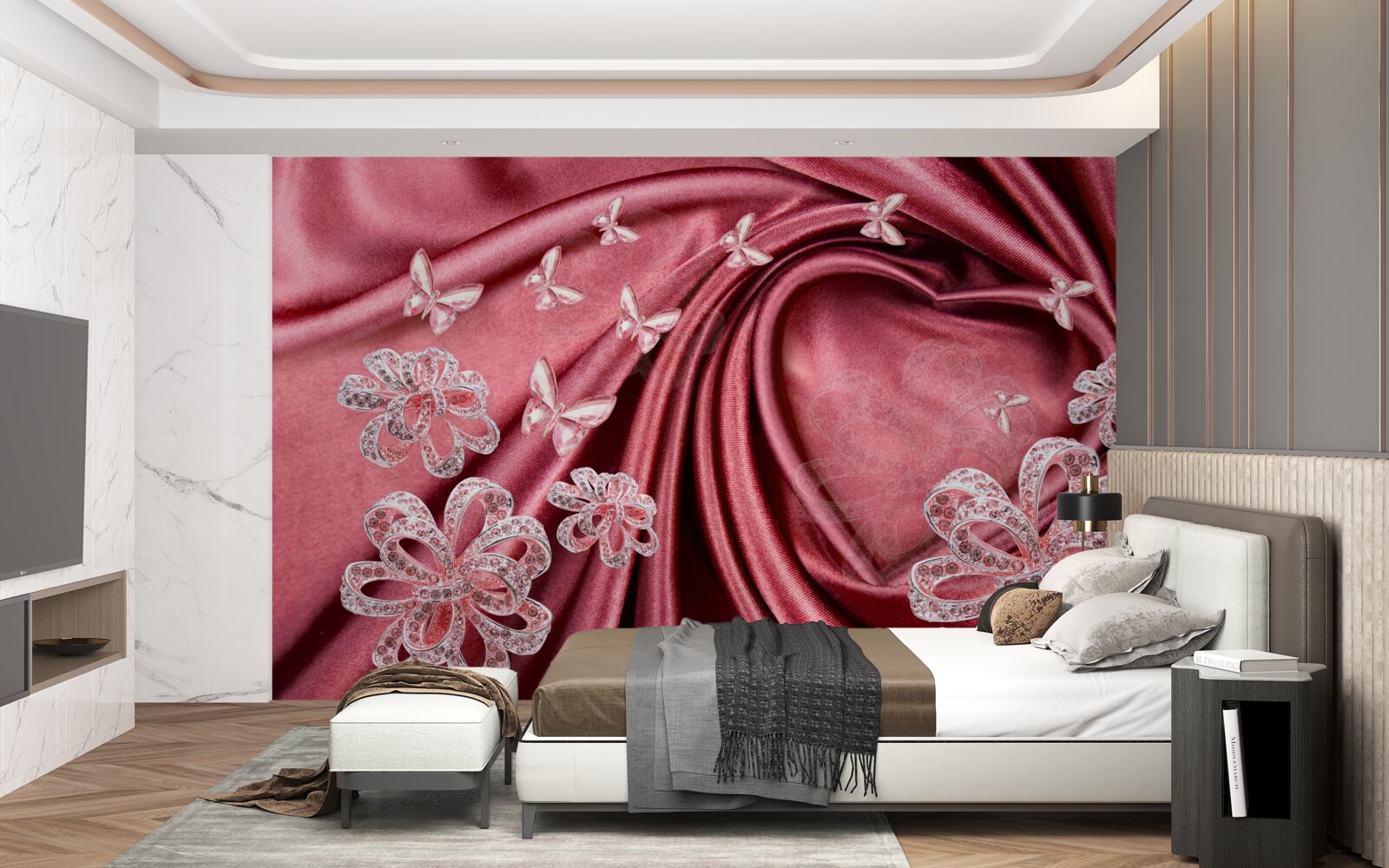 Fototapeta kvetinové ozdoby umiestnené na hodvábe