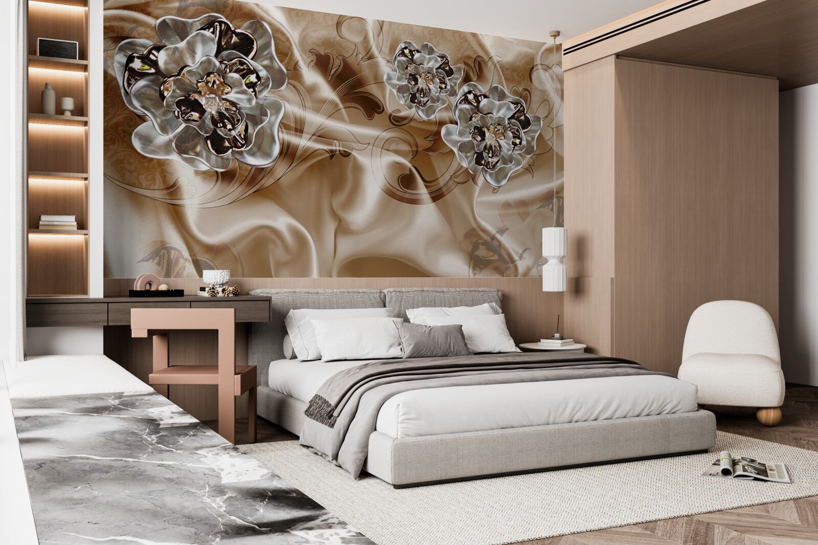 Fototapeta kúzelná hra s kamienkami na broskyňovom hodvábe