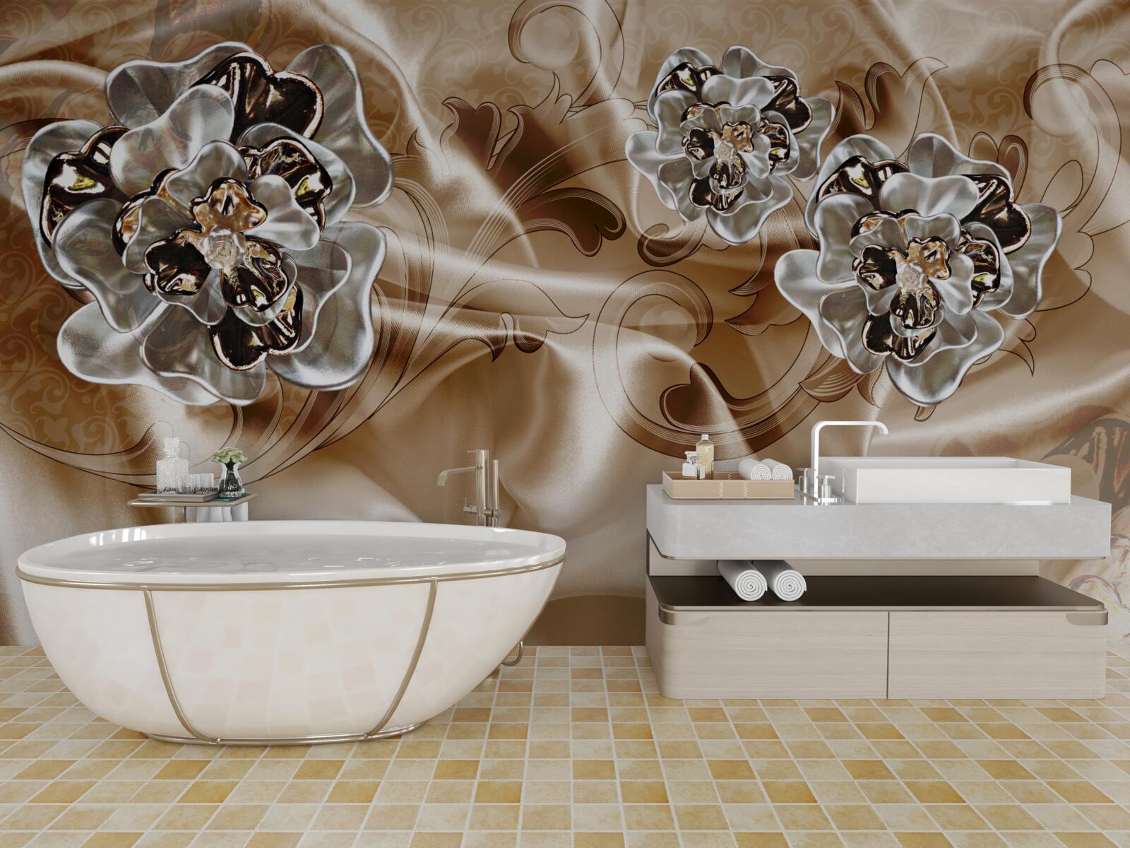 Fototapeta kúzelná hra s kamienkami na broskyňovom hodvábe