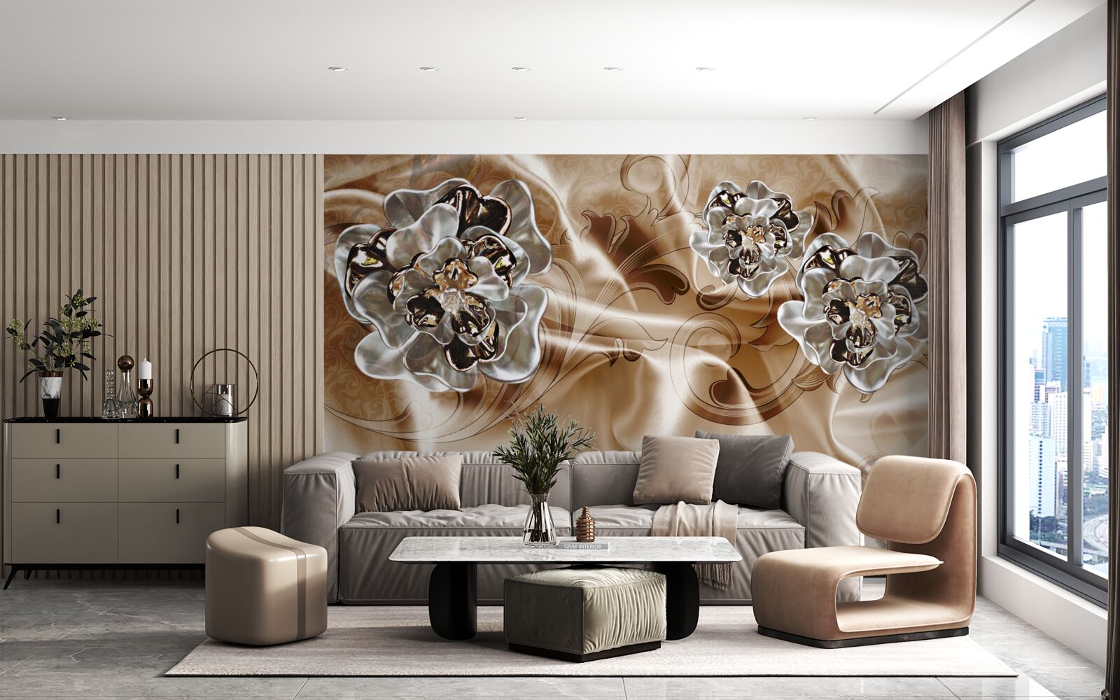 Fototapeta kúzelná hra s kamienkami na broskyňovom hodvábe