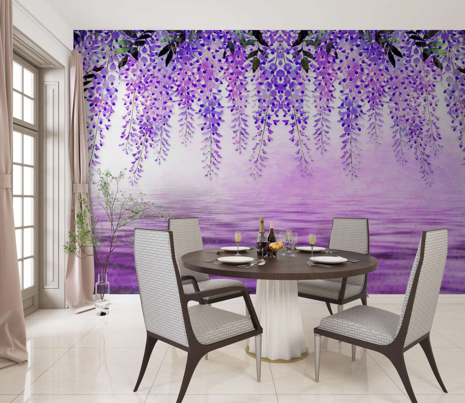 Fototapeta wisteria s fialovým odtieňom na pozadí rovnakej farby