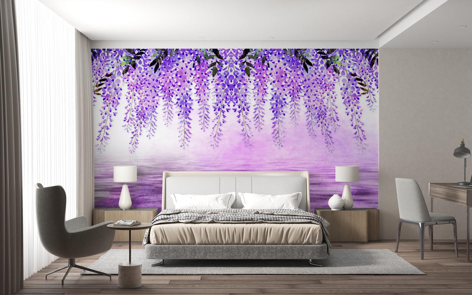 Fototapeta wisteria s fialovým odtieňom na pozadí rovnakej farby