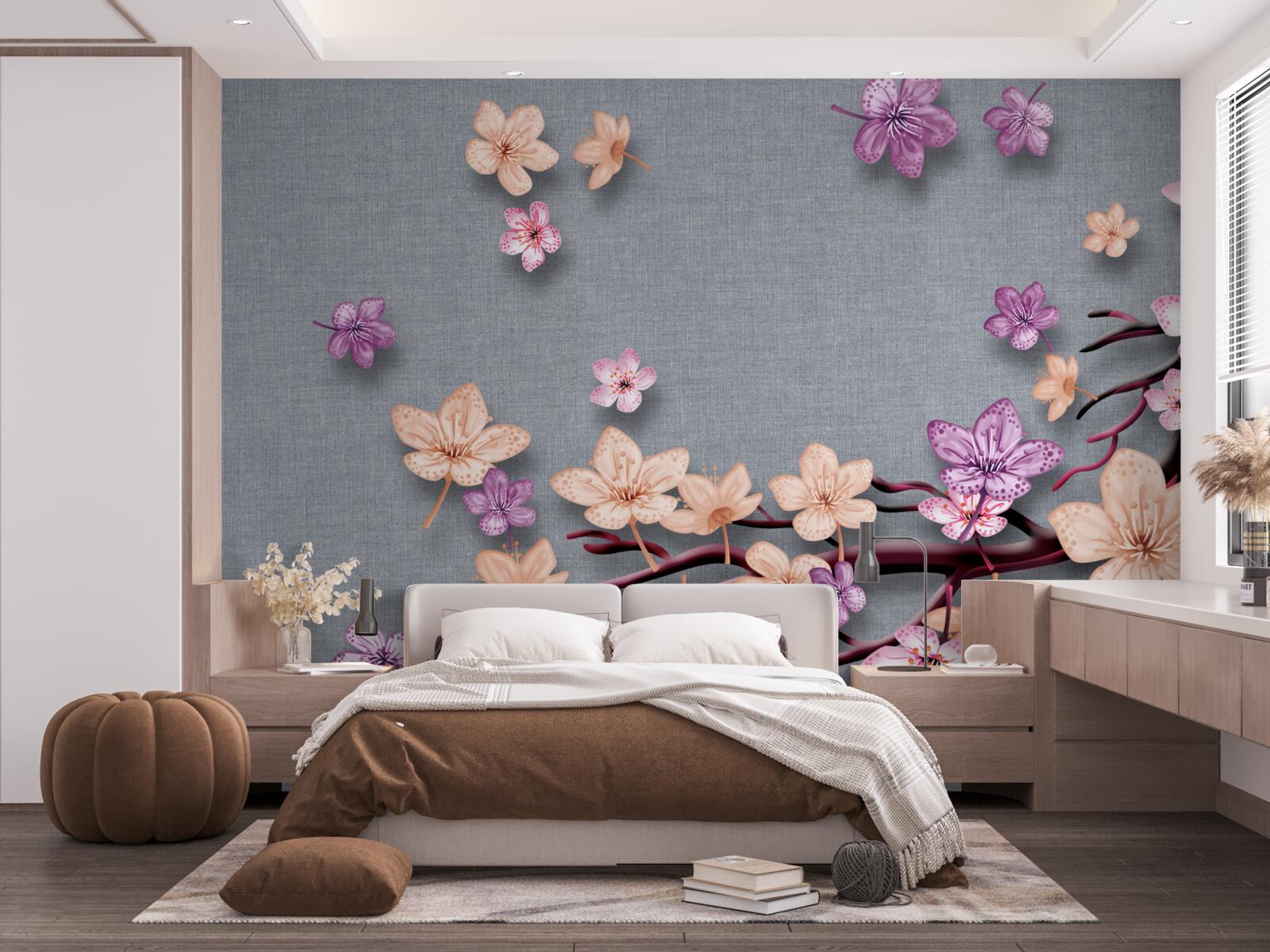 Fototapeta konárik je ozdobený drobnými kvietkami