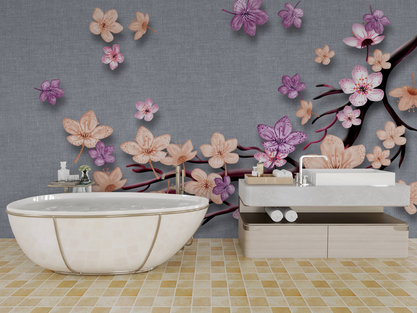 Fototapeta konárik je ozdobený drobnými kvietkami