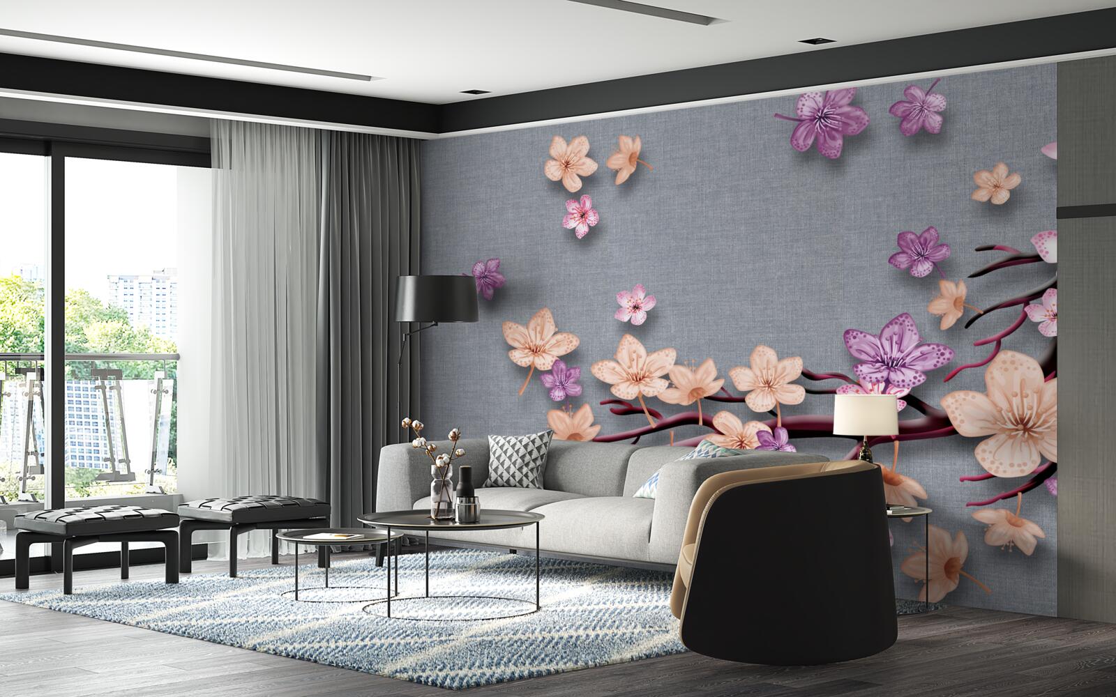 Fototapeta konárik je ozdobený drobnými kvietkami