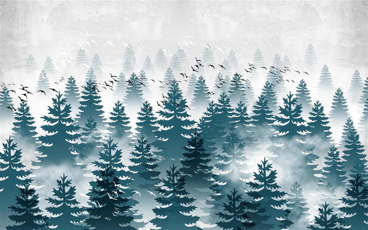 Fototapeta hmlistý závoj zahalil ihličnatý háj